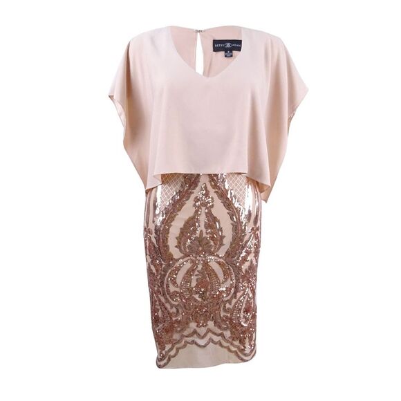 Betsy & Adam Women's Sequined Caped Dress - Champagne